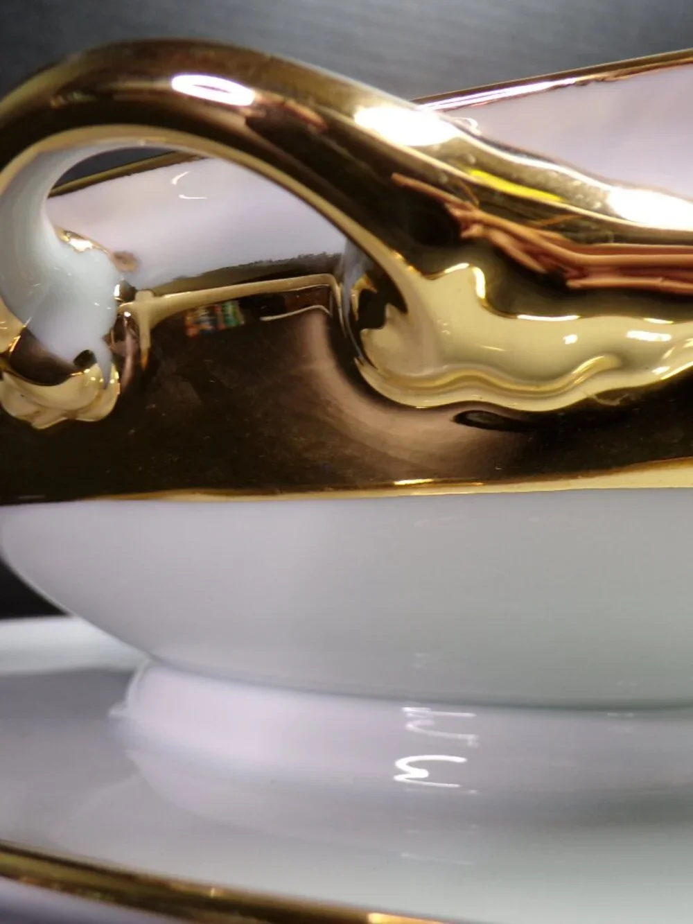 Vintage Gravy Boat with Attached Underplate Bavaria Superior Karat Gold Trim